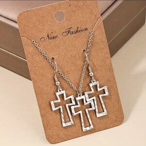 NEW Cross earring and necklace set, Silver cross jewelry, silver cross earrings